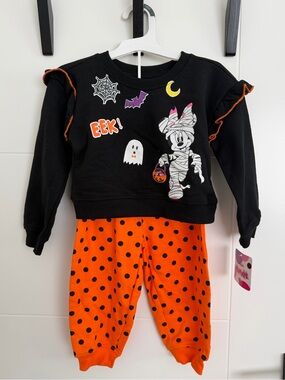 New 18m Disney Minnie Mummy Halloween Sweatshirt Sweatpants Set Toddler Orange